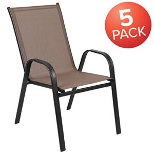 Flash Furniture 5 Pack Brazos Series Brown Outdoor Stack Chair with Flex Comfort Material and Metal Frame