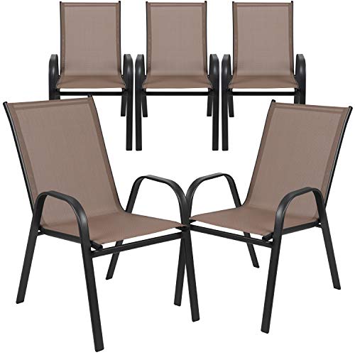 Flash Furniture 5 Pack Brazos Series Brown Outdoor Stack Chair with Flex Comfort Material and Metal Frame