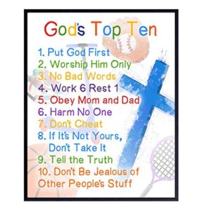 the ten commandments for boys - bible verse religious christian scripture wall art - kids wall decor, kids bedroom decor, kids wall art - gift for child, girls room, nursery poster print - 8x10