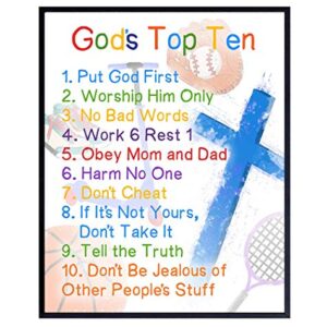 The Ten Commandments for Boys - Bible Verse Religious Christian Scripture Wall Art - Kids Wall Decor, Kids Bedroom Decor, Kids Wall Art - Gift For Child, Girls Room, Nursery Poster Print - 8x10