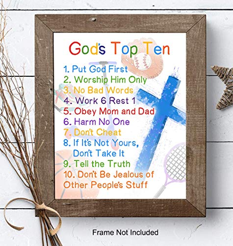 The Ten Commandments for Boys - Bible Verse Religious Christian Scripture Wall Art - Kids Wall Decor, Kids Bedroom Decor, Kids Wall Art - Gift For Child, Girls Room, Nursery Poster Print - 8x10