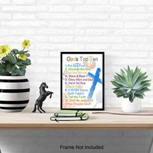 The Ten Commandments for Boys - Bible Verse Religious Christian Scripture Wall Art - Kids Wall Decor, Kids Bedroom Decor, Kids Wall Art - Gift For Child, Girls Room, Nursery Poster Print - 8x10