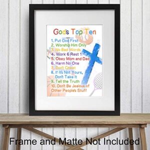 The Ten Commandments for Boys - Bible Verse Religious Christian Scripture Wall Art - Kids Wall Decor, Kids Bedroom Decor, Kids Wall Art - Gift For Child, Girls Room, Nursery Poster Print - 8x10