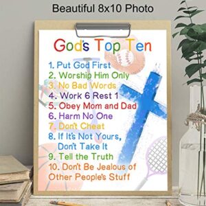 The Ten Commandments for Boys - Bible Verse Religious Christian Scripture Wall Art - Kids Wall Decor, Kids Bedroom Decor, Kids Wall Art - Gift For Child, Girls Room, Nursery Poster Print - 8x10