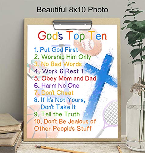 The Ten Commandments for Boys - Bible Verse Religious Christian Scripture Wall Art - Kids Wall Decor, Kids Bedroom Decor, Kids Wall Art - Gift For Child, Girls Room, Nursery Poster Print - 8x10