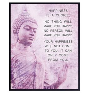 buddhism happiness quote - inspirational saying poster - zen new age wall art decor - home decoration for spa, meditation room, yoga studio - gift for women, buddhist, buddha fan - pink, purple - 8x10