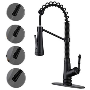 Single Level Kitchen Sink Faucet with Pull Down Sprayer, Single Handle Pull Out Kitchen Faucet, Matte Black