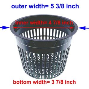 HORTIPOTS 5 Inch Net Pots Raised Center Bottom Mesh Side Wide Rim Round Cup with Free Reflective Top Lids for Hydroponics Systems (Pack of 10, Black)