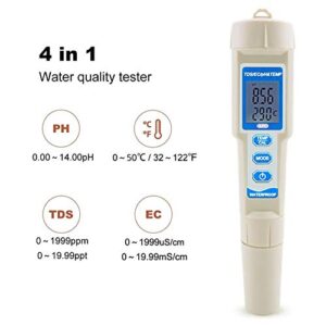 Handheld 4 in 1 PH EC TDS Temperature Meter Digital Water Quality Monitor Tester TDS PH Meter for Drinking Water Pools Aquariums