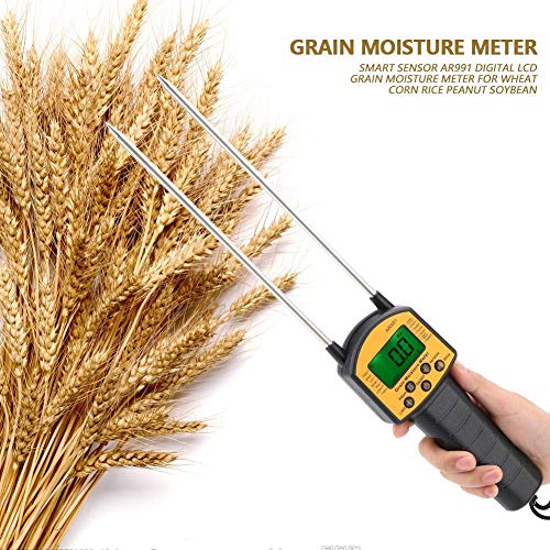 Oumefar Digital Multifunctional LCD Grain Moisture Meter Water Content Analyzer Smart Sensor Use Probe Humidity Tester for Wheat Corn Rice Bean Peanut Soybean(No Batteries Included)