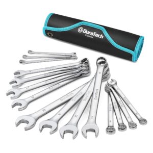 duratech combination wrench set, metric, 15-piece, 8, 9, 10, 11, 12, 13, 14, 15, 16, 17, 18, 19, 20, 21, 22mm, 12-point, cr-v steel, with rolling pouch