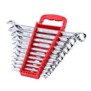 duratech combination wrench set, sae, 11-piece, 1/4'' to 7/8'', 12-point, cr-v steel, organized in wrench holder