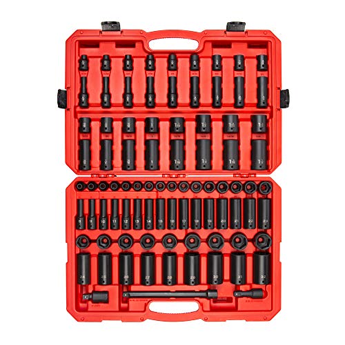 TEKTON 1/2 Inch Drive 6-Point Impact Socket Set, 87-Piece (5/16-1-1/4 in., 8-32 mm) | SID92407