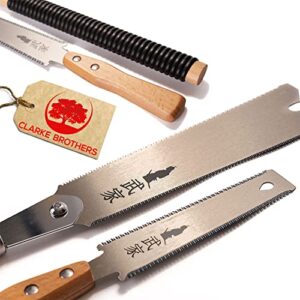 set of 2 - ryoba japanese pull saw 9.5 inch and flush cut saw 6 inch – woodworking tools ryoba table saw – steel blades and wood handles, handsaw 2 cutting edges– japanese hand saw for carpentry, diy