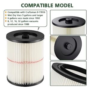 9-17816 Red Stripe Vacuum Cartridge Filter Replacement Compatible with Craftsman Wet/Dry 5/6/8/12/16/32 Gallon & Larger(2 Pack)