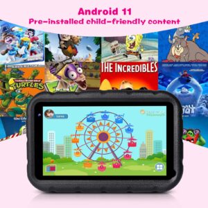 YESTEL Kids Tablet 7" Android 11 Tablets Urtra-Responsive Tablet for Kids 2GB RAM 32GB | Shock- Proof Case | Reversible Stand | and More - Black