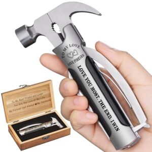 veitorld all in one survival tools hammer multitool with engraved wooden box, stocking stuffers for husband him, gifts for husband for christmas, husband gifts from wife, i love you gifts for him
