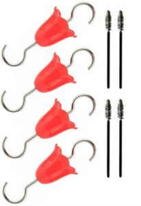 wosibo 8 pack ant moat guard for hummingbird feeders, metal hummingbird feeders accessory hooks 4 pack with 4 clean brushes red