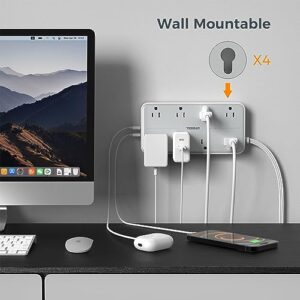 Power Strip Surge Protector, TESSAN Flat Plug Extension Cord with 8 Outlets 3 USB Charger(1 USB C), 1080 Joules Protection, Wall Mountable Charging Station for Home Office School Dorm Room Essentials