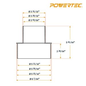 POWERTEC 70277 Dust Collection Reducer, 6-Inch OD to 4-inch OD, Black