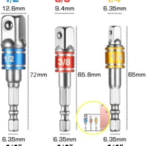 Flexible Drill Bit Extension, Includes 105° Right Angle Drill, Bendable, 3pcs 1/4 3/8 1/2" Universal Socket Adapter Set, 3pcs Drill Bit Holder, Screwdriver Bit Kit