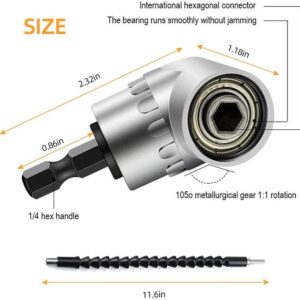 Flexible Drill Bit Extension, Includes 105° Right Angle Drill, Bendable, 3pcs 1/4 3/8 1/2" Universal Socket Adapter Set, 3pcs Drill Bit Holder, Screwdriver Bit Kit