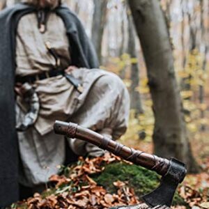 Norse Tradesman 14" Viking Throwing Axe - Fully Sharpened Norse Hand-Axe - Carbon Steel Axe Head with Premium Leather Cross-Stitch