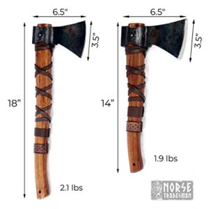 Norse Tradesman 14" Viking Throwing Axe - Fully Sharpened Norse Hand-Axe - Carbon Steel Axe Head with Premium Leather Cross-Stitch