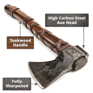 Norse Tradesman 14" Viking Throwing Axe - Fully Sharpened Norse Hand-Axe - Carbon Steel Axe Head with Premium Leather Cross-Stitch