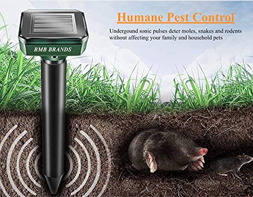Mole Repellent Solar Powered Stakes, 4 Pack Solar Mole Repellent, Mole Repeller Stakes-Chases Away Snakes Voles Chipmunks- Ultrasonic Solar Powered for Lawn