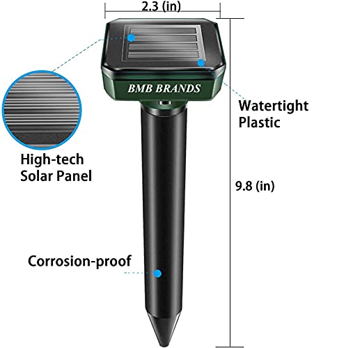 Mole Repellent Solar Powered Stakes, 4 Pack Solar Mole Repellent, Mole Repeller Stakes-Chases Away Snakes Voles Chipmunks- Ultrasonic Solar Powered for Lawn