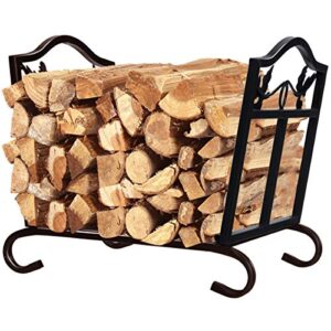 goplus foldable firewood log rack, wrought iron firewood storage carrier, decorative firewood stove stacker for fireplace, fire pit, indoor or outdoor use decorative wood holder, black