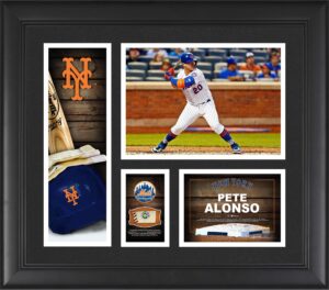 pete alonso new york mets framed 15" x 17" player collage with a piece of game-used ball - mlb player plaques and collages