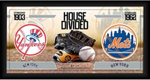 new york yankees vs. new york mets framed 10" x 20" house divided baseball collage - mlb team plaques and collages