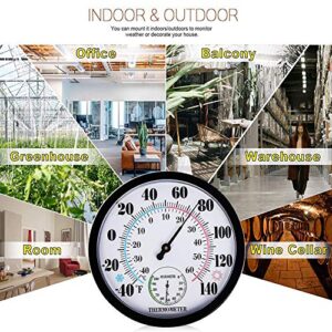 Indoor Outdoor Thermometer Hygrometer, Lirches Outdoor Thermometer Large Numbers, Decorative Outdoor Thermometers for Patio, No Battery Needed Wall Thermometer Round 10" in Diameter