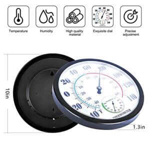 Indoor Outdoor Thermometer Hygrometer, Lirches Outdoor Thermometer Large Numbers, Decorative Outdoor Thermometers for Patio, No Battery Needed Wall Thermometer Round 10" in Diameter