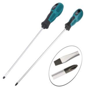 tatoko 12 inches long Slotted and Phillips Screwdriver, 12" Long Cross-head Screwdriver Flat Blade Screwdriver, Magnetic Screwdriver with Rubber Handle 2 Packs