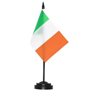 anley ireland deluxe desk flag set - 6 x 4 inch miniature irish desktop flag with 12" solid pole - vivid color and fade resistant - black base and spear top