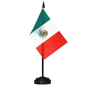 anley mexico deluxe desk flag set - 6 x 4 inch miniature mexican desktop flag with 12" solid pole - vivid color and fade resistant - black base and spear top