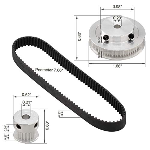 PAGOW 2 Kit GT2 Synchronous Wheel 20&60 Teeth 5mm Bore, Aluminum Timing Pulley with 2 pcs Length 200mm Width 6mm Belt (bore 5mm(2pcs a Set))