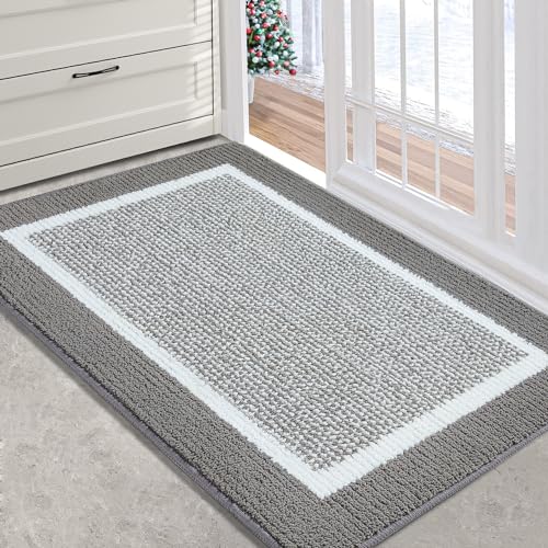 REFETONE Indoor Doormat, Front Back Door Mat 20"x32" Absorbent Rubber Backing Non Slip Door Mats, Machine Washable Low-Profile Entry Rug, Resist Dirt Inside Floor Mat Door Rugs for Entryway, Grey