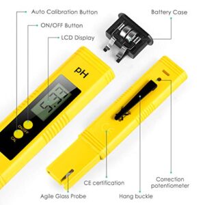 Digital PH Meter, PH Meter 0.01 Water Quality Tester with 0-14 PH Measurement Range for Household Drinking, Pool and Aquarium Water PH Tester Design with ATC