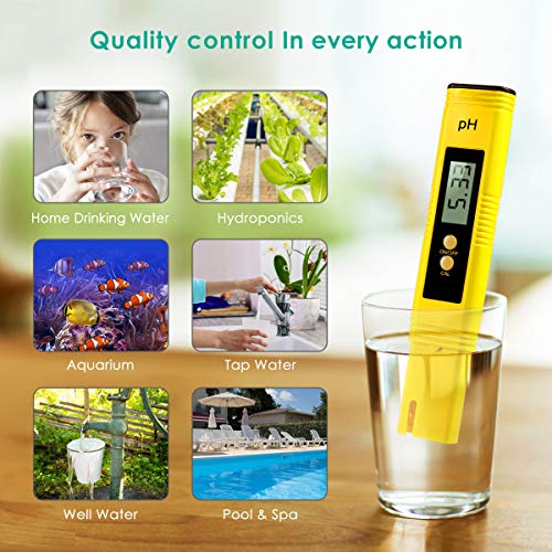 Digital PH Meter, PH Meter 0.01 Water Quality Tester with 0-14 PH Measurement Range for Household Drinking, Pool and Aquarium Water PH Tester Design with ATC