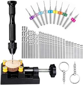 62 pieces pin vises hand drill bits set micro twist manual rotary hobby drill tools with clamp for jewelry making, craft carving, diy, woodworking, plastic, shells, resin or model making (0.3-3.0mm)