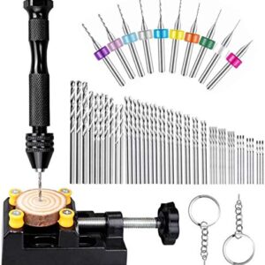 62 Pieces Pin Vises Hand Drill Bits Set Micro Twist Manual Rotary Hobby Drill Tools with Clamp for Jewelry Making, Craft Carving, DIY, Woodworking, Plastic, Shells, Resin or Model Making (0.3-3.0mm)