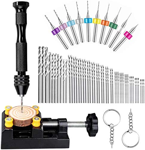 62 Pieces Pin Vises Hand Drill Bits Set Micro Twist Manual Rotary Hobby Drill Tools with Clamp for Jewelry Making, Craft Carving, DIY, Woodworking, Plastic, Shells, Resin or Model Making (0.3-3.0mm)