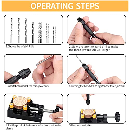 62 Pieces Pin Vises Hand Drill Bits Set Micro Twist Manual Rotary Hobby Drill Tools with Clamp for Jewelry Making, Craft Carving, DIY, Woodworking, Plastic, Shells, Resin or Model Making (0.3-3.0mm)