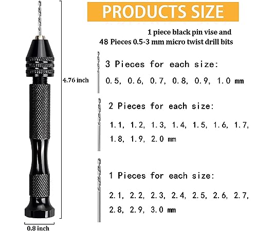 62 Pieces Pin Vises Hand Drill Bits Set Micro Twist Manual Rotary Hobby Drill Tools with Clamp for Jewelry Making, Craft Carving, DIY, Woodworking, Plastic, Shells, Resin or Model Making (0.3-3.0mm)