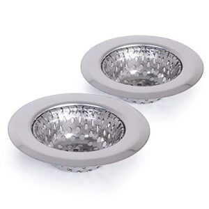 plumboss e1035 bathroom basket replacement for utility, laundry, rv and lavatory sinks drain strainer hair catcher pack of 2, chrome