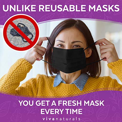 Non-Medical Adult Face Mask (50 Individually Wrapped Masks) - 4-Ply Non-Medical Black Disposable Face Masks, Premium Design With Comfortable Earloops & Adjustable Metal Nose Strip